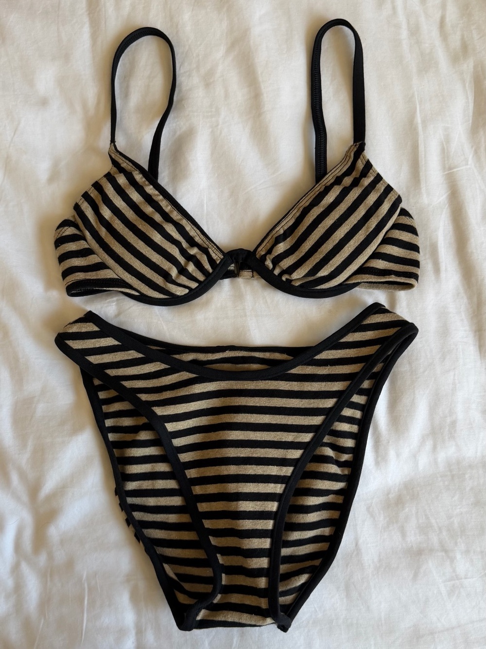 Vintage Baja Blue Striped Black and Beige Underwire Bikini